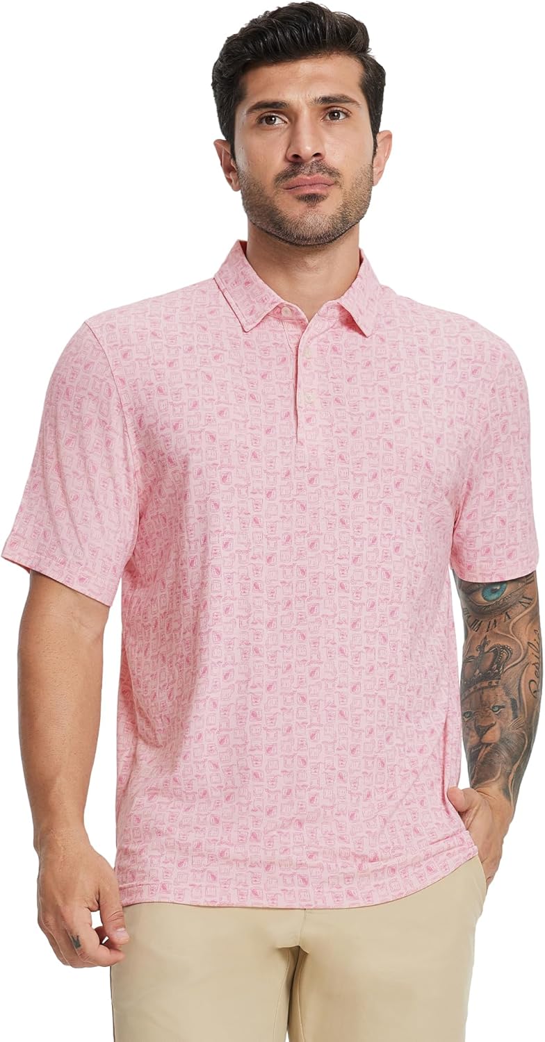 M MAELREG Golf Shirts for Men Print Performance Moisture Wicking Dry Fit Heather Stripe Collared Mens Polo Shirt Short Sleeve - Image 2