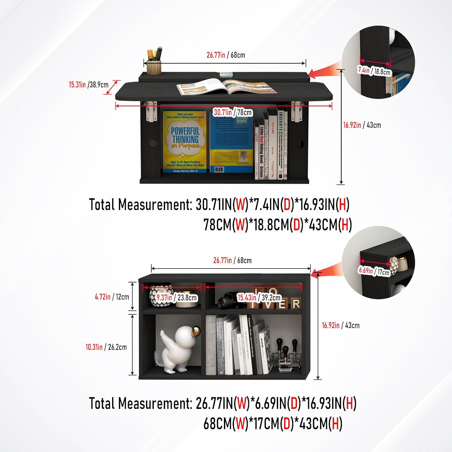 Floating Desk with Storage Shelves, 82'' Wall Mounted Desk Laptop Writing Study Table, Folding Drop Leaf Table, Multifunctional Computer Workstation for Narrow Small Space