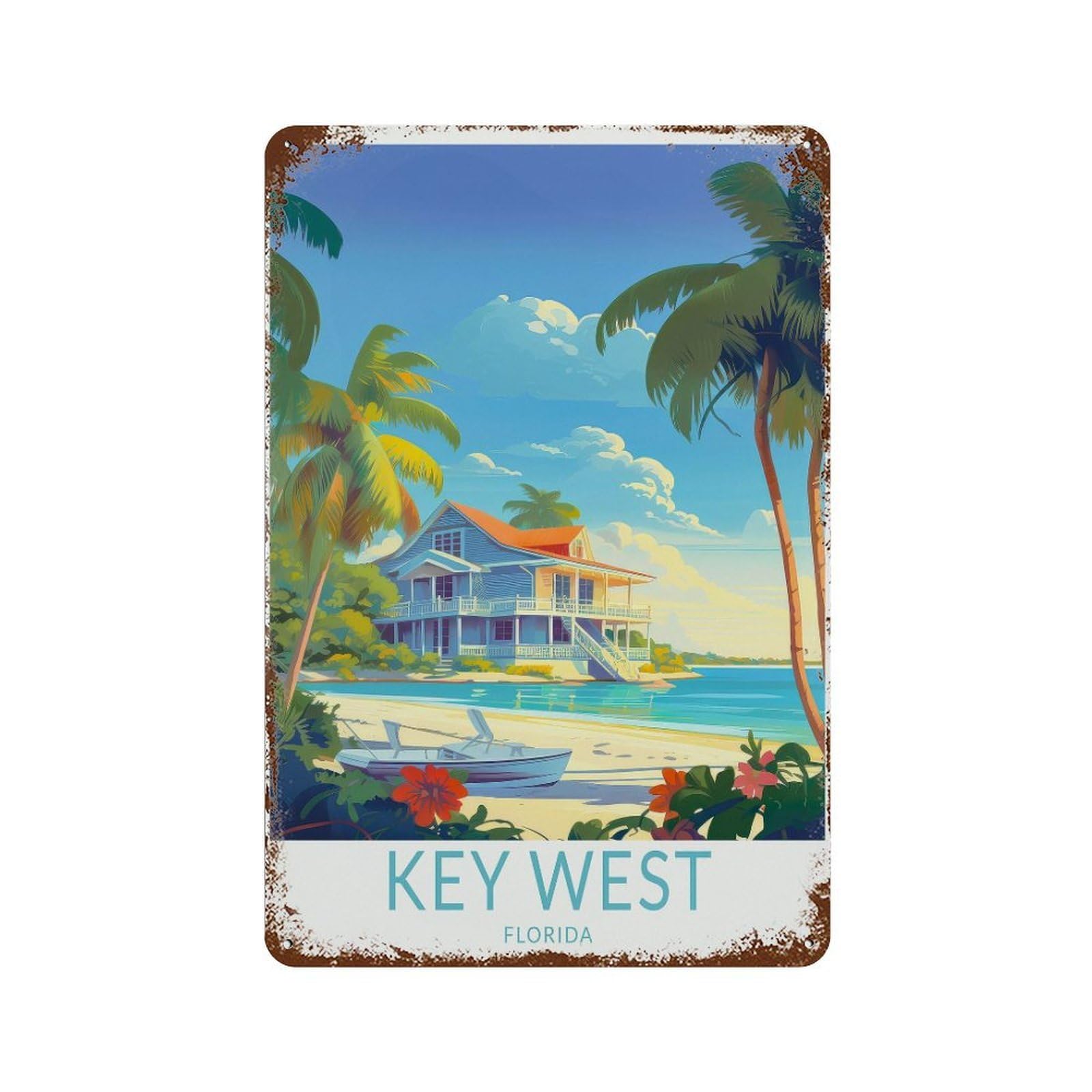 xiaoxiaoshen Key West Island Florida Travel USA Traveler Gift Wall Decor Art Metal Tin Poster Modern Home Decor Art Home Bar Shop Decorations Vintage Sign 30x20cm