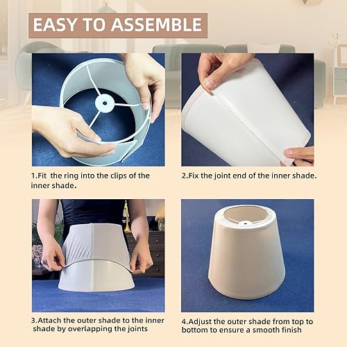 Miniatura 3 de Juego de 2 pantallas de lámpara extraíbles y lavables de tela para lámparas de mesa, lámparas de pie, pantalla mediana de araña 7.1 pulgadas