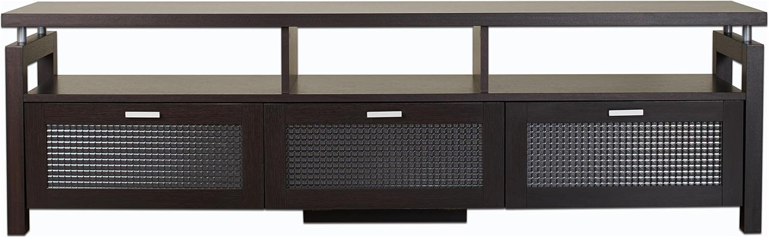 ioHOMES YNJ-1433-5 Vintner Contemporary TV Stand with 3 Open Shelves, Media TV Console Stand with 3 Storage Glass Front Compartments, 70", Espresso
