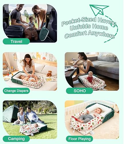 Miniatura 6 de Tumbona para bebé, tumbona portátil plegable de viaje para recién nacido de 0 a 12 meses, lavable y ligera, nido para bebé con toldo, nido de bebé