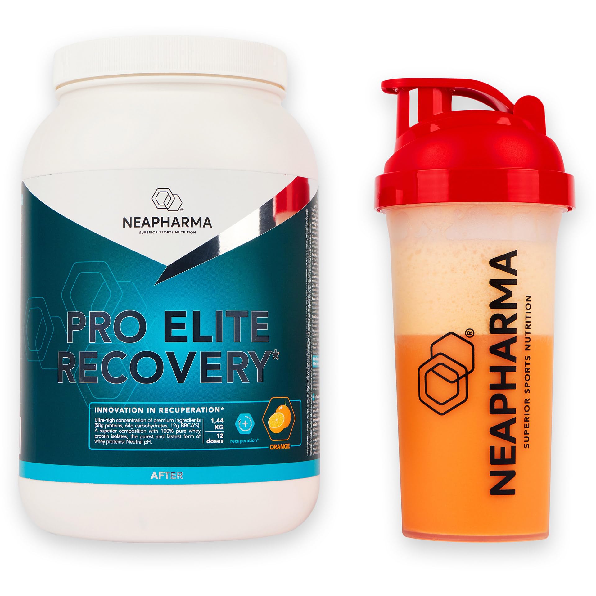 Neapharma Récupération Shake de Protéines - 1,44 kg - Goût Orange - 46 gr Protéines - Récupération Musculaire
