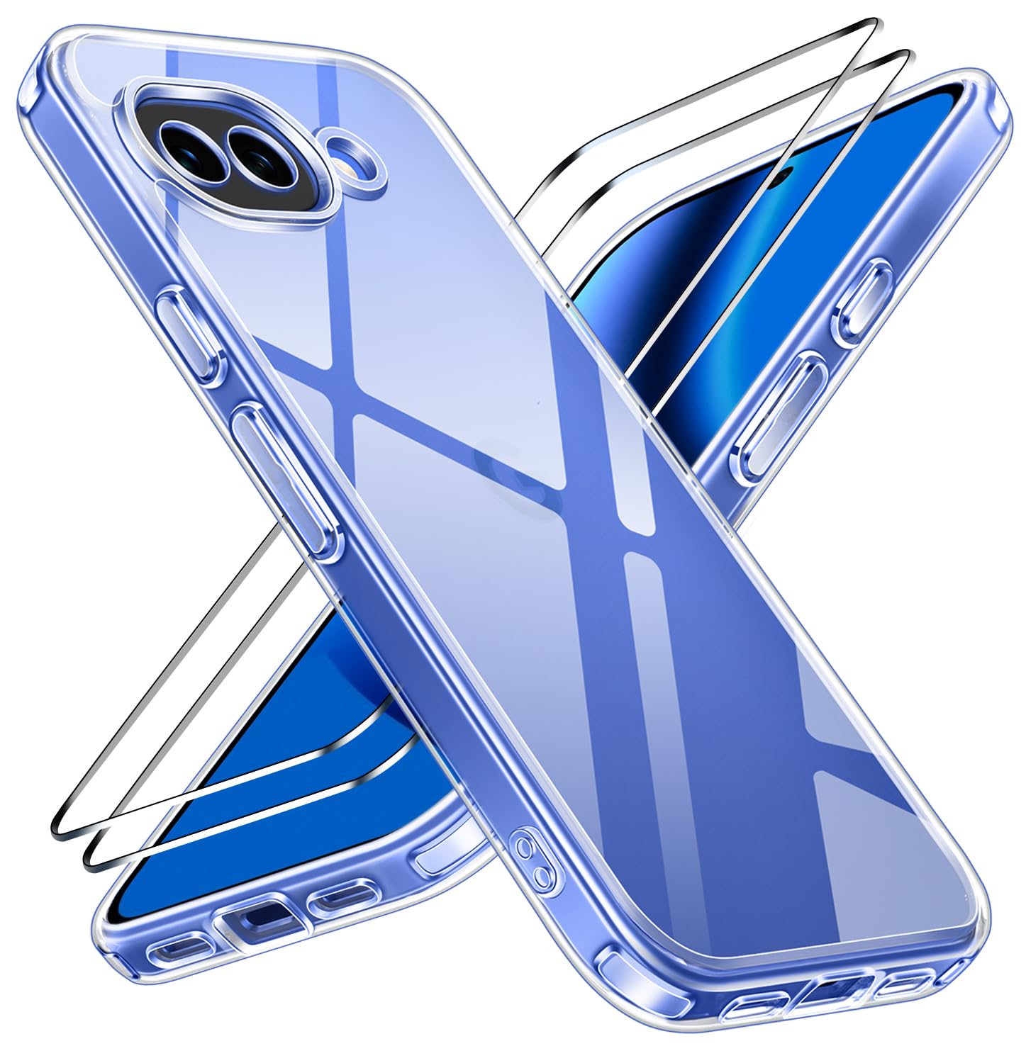 ivoler Nie Vergilbung Klar Hülle für Google Pixel 10a, 1 Handyhülle mit 2 Stück Panzer Schutz Glas, [Militärischer Schutz] Stoßfest Transparent Schutzhülle Dünn Durchsichtige Case