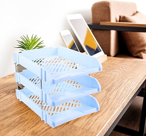 Miniatura 3 de Accesorios de escritorio de oficina, bandeja de papel para cartas, organizador de archivos de escritorio de 3 niveles, clasificador de estantes de