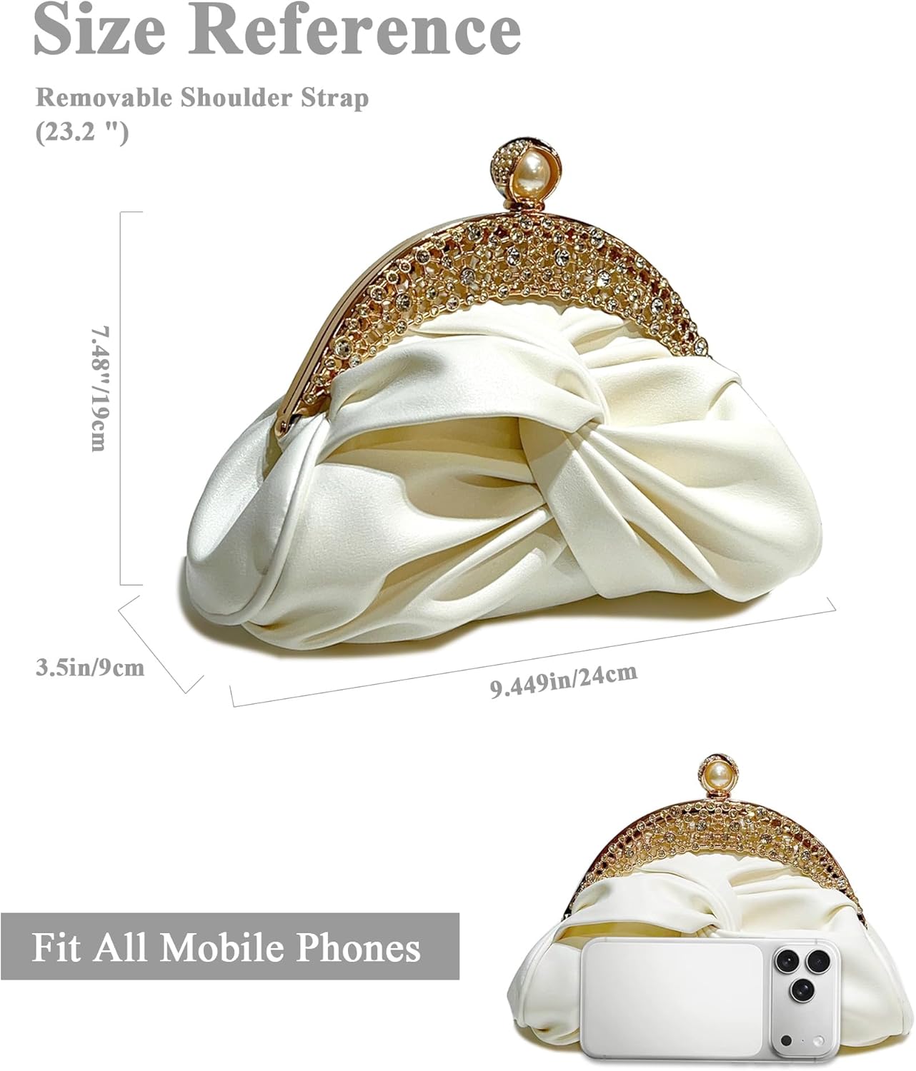 Rhinestone Evening Clutch Purse for Women, Sparkly Party Shoulder Handbag Wedding Bag with Chain - Image 4