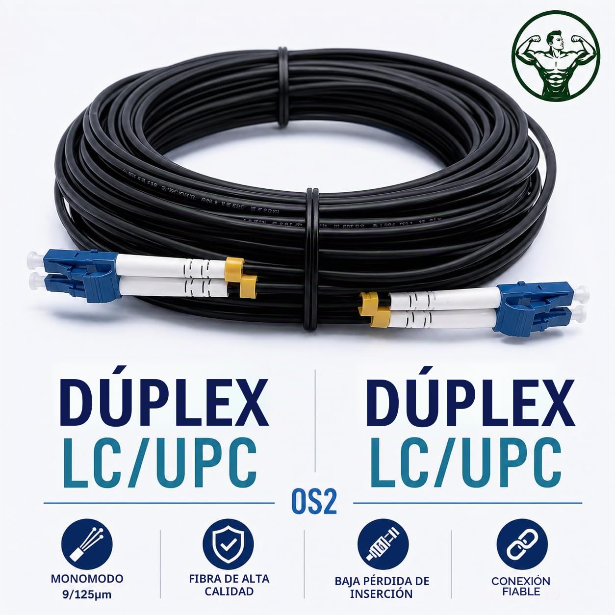 Elfcam® - Cables de Fibra Óptica Blindados LC/UPC a LC/UPC OS2 Monomodale Duplex 9/125um LSZH, para Instalaciones en Exteriores e Interiores, Negro, 150M