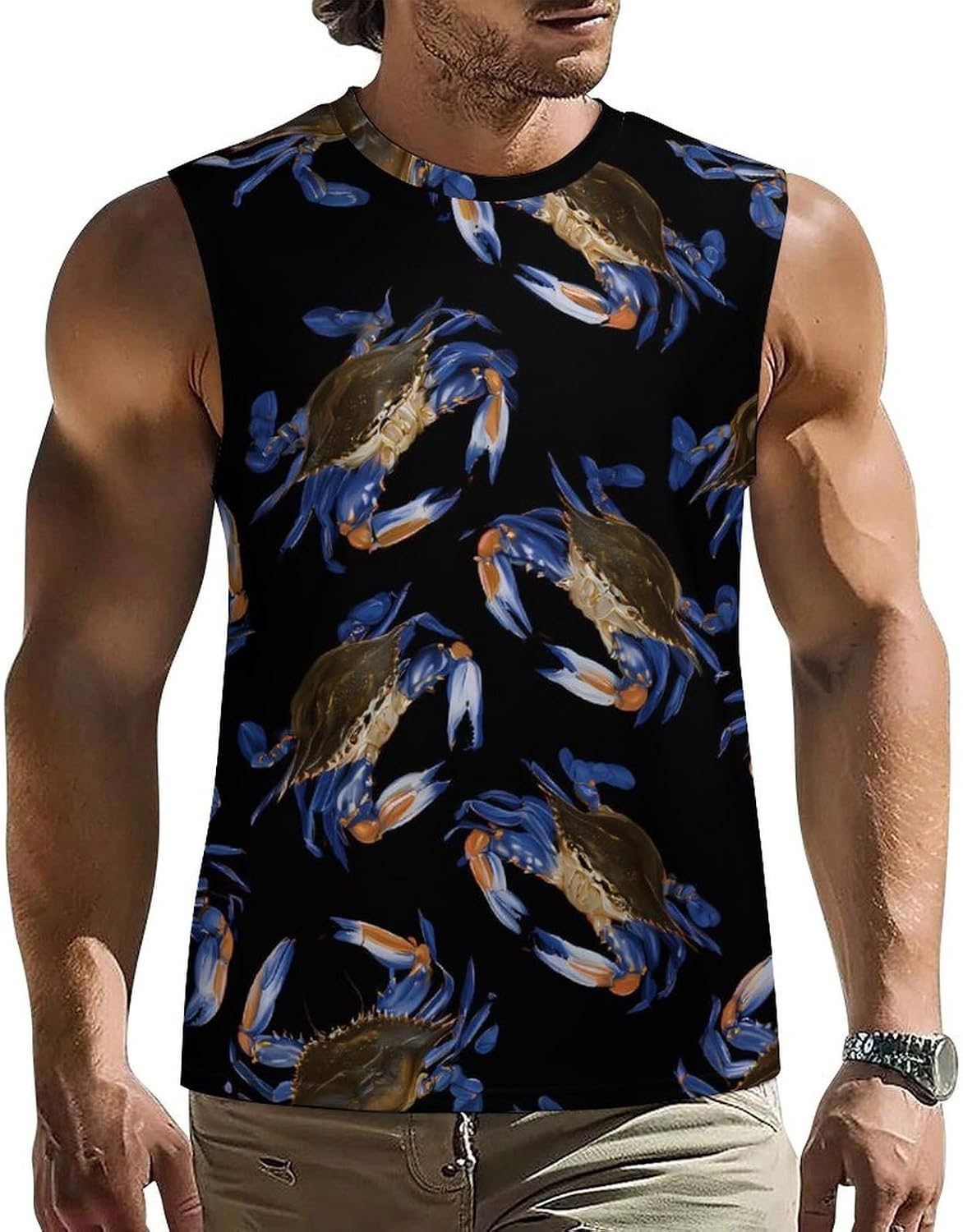 Blue Crabs Men Summer Sleeveless Crew Neck Top 5XL