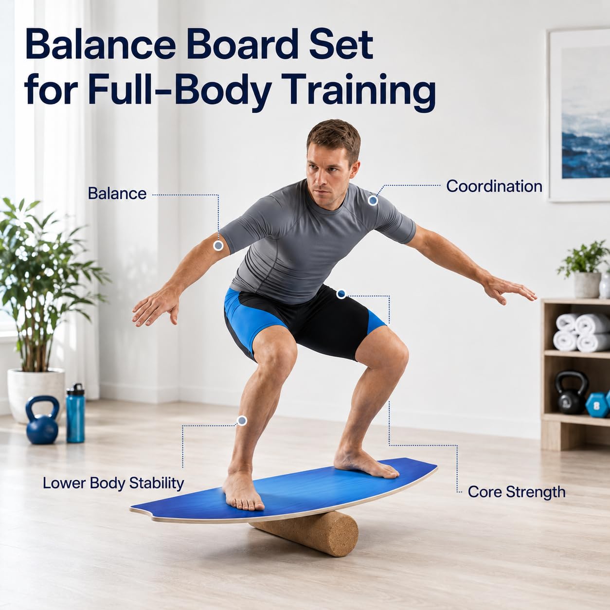 Planche d'Équilibre Set 3 Modes, Bois de Bouleau 200kg pour Fitness Maison