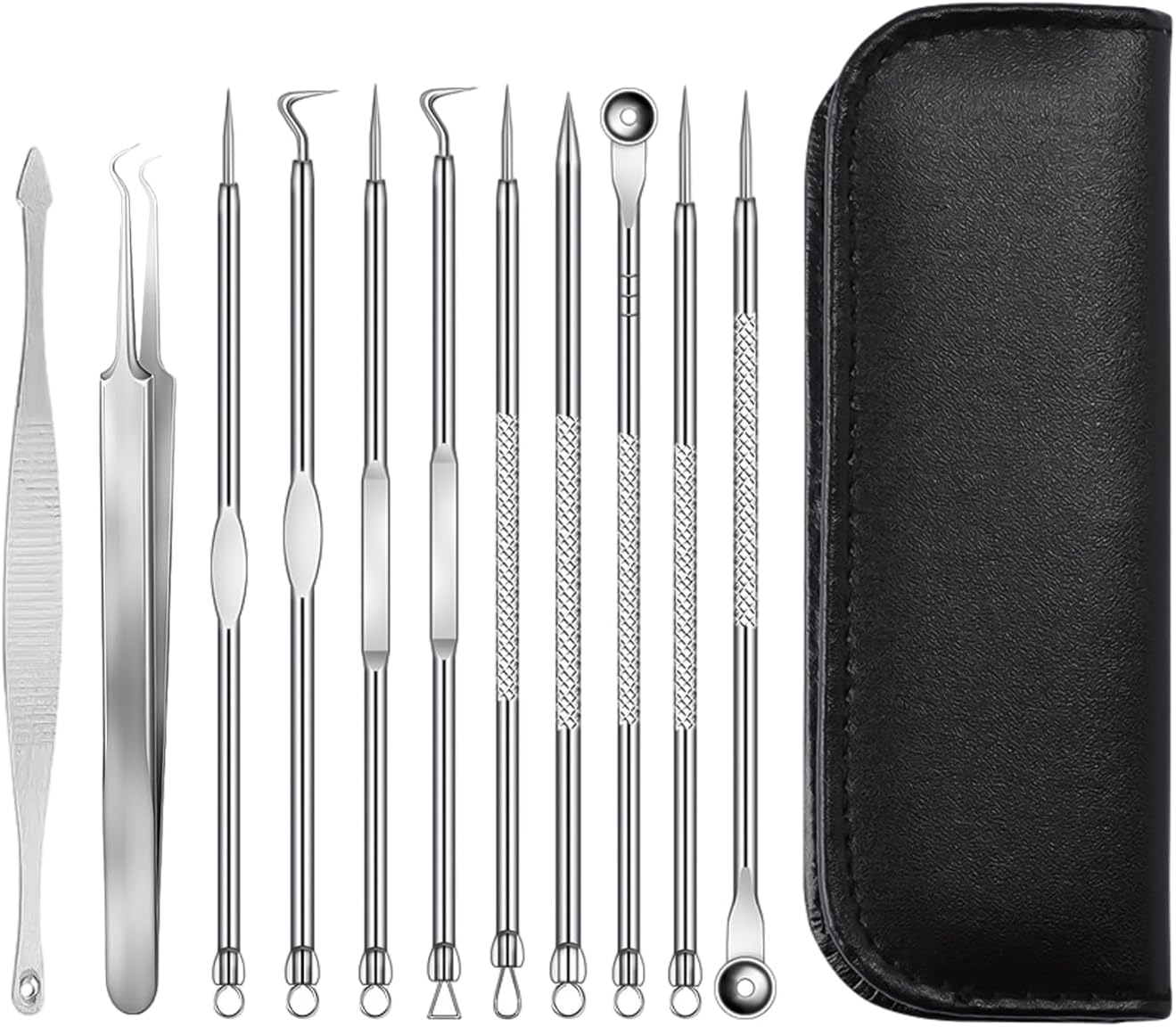 11-delige mee-eterverwijderset, acne-verwijderaar van roestvrij staal, acne-extractor, mee-eterverwijderaar, puistjes-knijpgereedschap, mee-eters en poriënreiniger