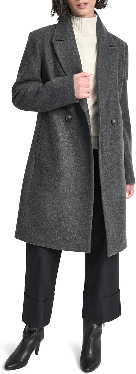 DKNY Women's Faux Wool Walker-length Double-breasted Coat – Long Tailored Winter Jacket - Image 6