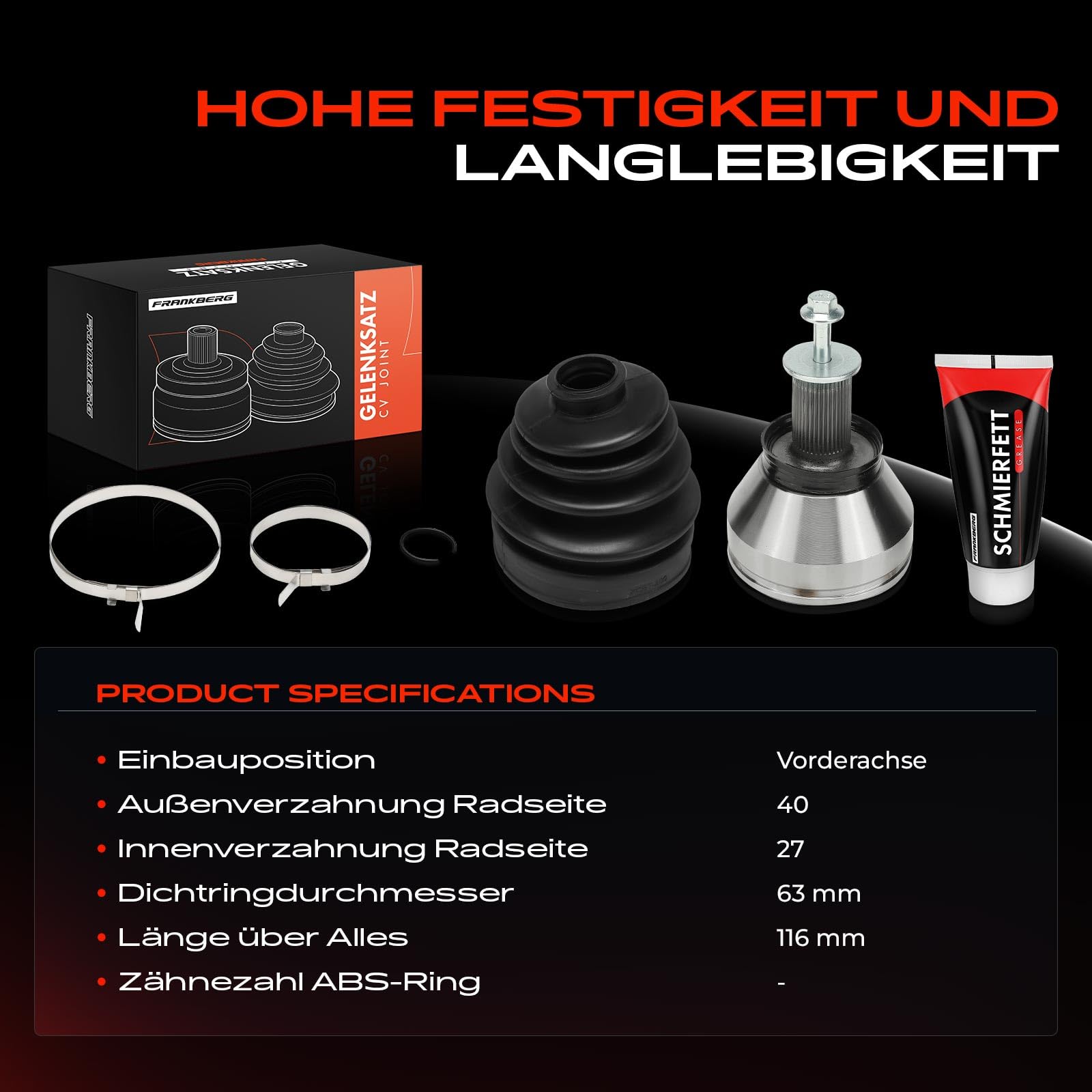 Frankberg Kit de junta homocinética lateral de la rueda delantera LR003159 | Compatible con: S80 II 124, S60 II 134, XC70 II 136, XC60 156, Freelander 2 Furgoneta L359, Freelander 2 L359