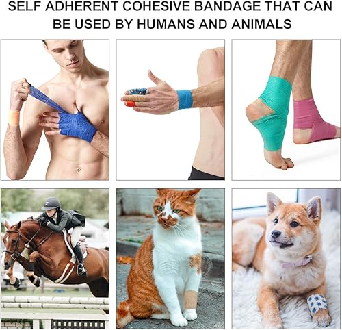 MUEUSS Pet First Aid Tape Waterproof Self Adherent Cohesive Bandage for Dogs Cats Horses Breathable Non-Woven Elastic Self Adhesive Sports Tapes (Leopard Print)(Checkered Print)