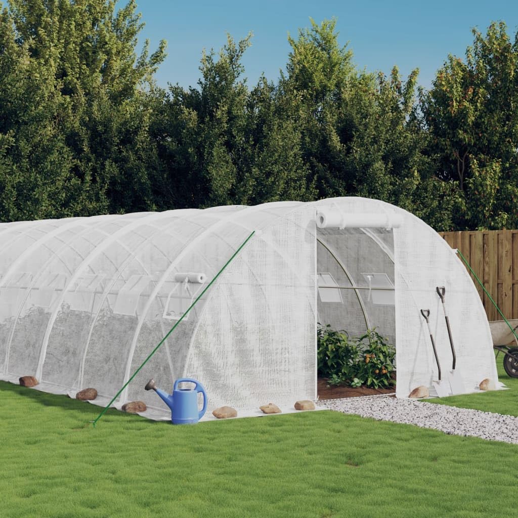 Homgoday Invernadero con Estructura de Acero Blanco 40 m² 10x4x2 m, Invernadero Caseta Jardín Terraza Plantas Semilla Cultivo Huerto Verduras Cubierta Casero