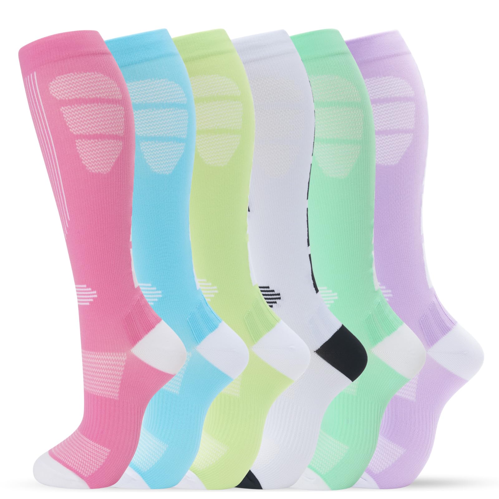 fenglaoda Compression Socks Women Men 6 Pairs, Knee High Best Support Circulation Socks for Running, Travel, Flight, Nurse