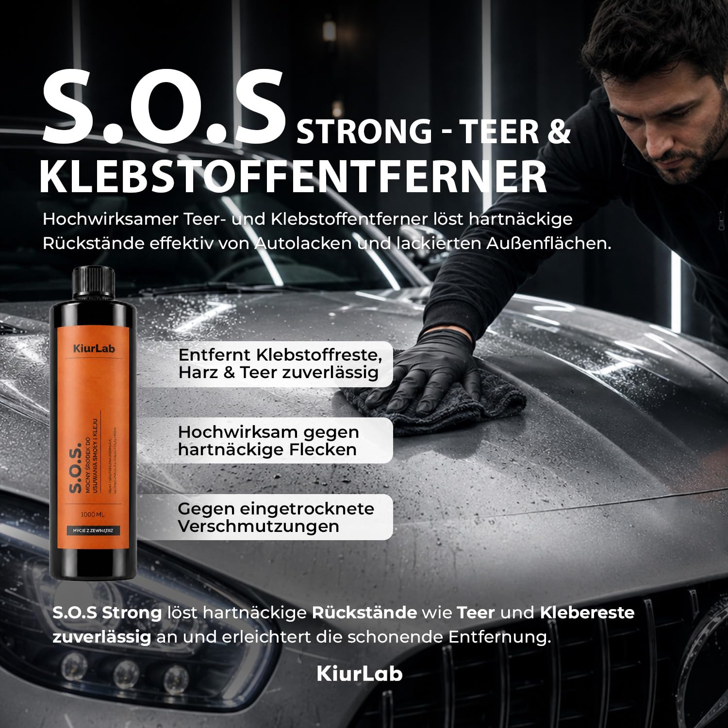 S.O.S. Strong Teer- & Klebstoffentferner (5L) | Premium Lackreiniger | entfernt hartnäckige Klebereste & Baumharz | Spezialreiniger für Teerflecken, Etikettenreste und Kleberückstände