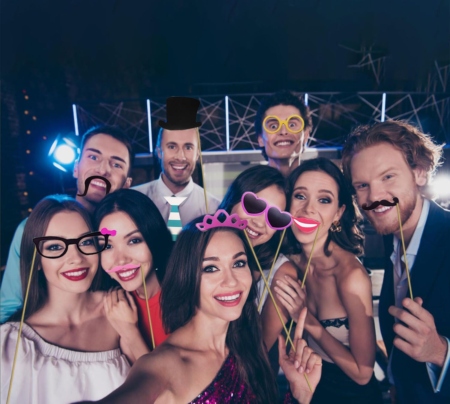 80pcs Large Gorgeous Photo Booth Props Set Birthday Party Accessories Kit Includes Clown Wig Foil Tinsel Wig Rock Headband Novelty Funny Glasses Inflatable Prop for Adult Teen Carnival Party Supplies - Image 6