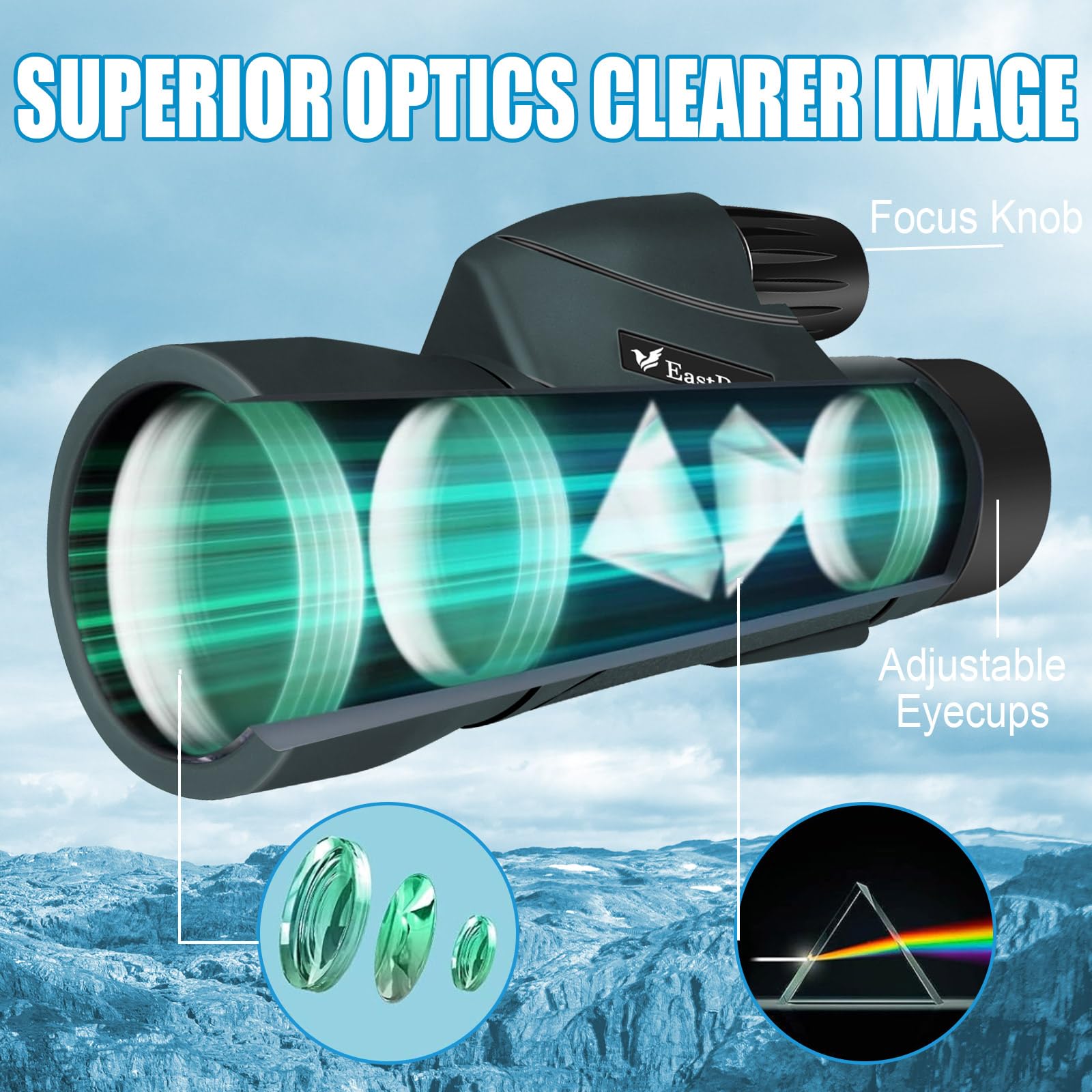 Monocolo Eastpole 12x55 HD – Con Prisma BAK4, Lenti FMC, Adattatore Per Smartphone, Impermeabile IPX7, Per Birdwatching E Caccia - 3