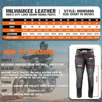 Milwaukee Leather MDM5000 Men's City Limit Black CE Armored Motorcycle Riding Denim Jeans Pants Reinforced w/Aramid Fibers