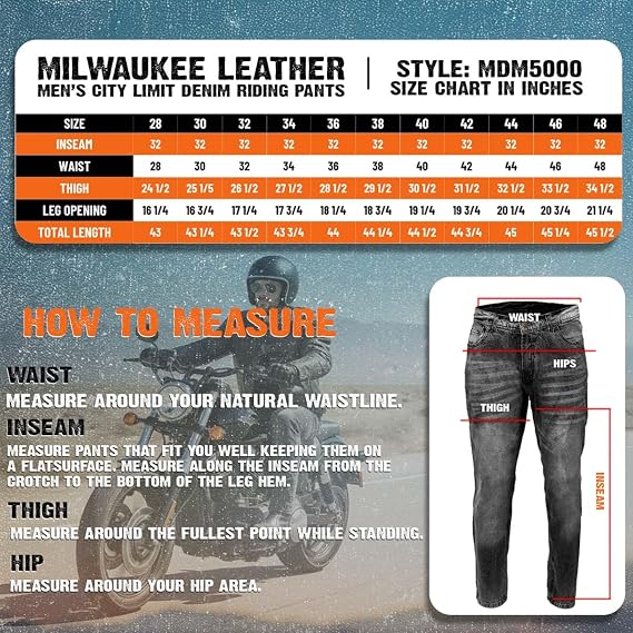 Milwaukee Leather MDM5000 Men's City Limit Black CE Armored Motorcycle Riding Denim Jeans Pants Reinforced w/Aramid Fibers
