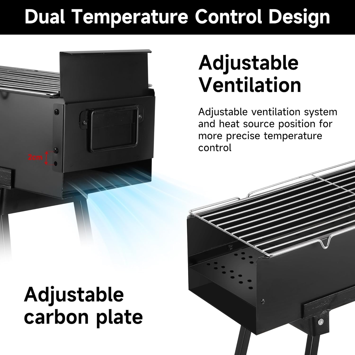 WILLBBQ Charcoal Grills Commercial Quality Portable Hibachi BBQ Lamb Skewer Folded Camping Barbecue Grill for Backyard Outdoor Cooking Use (31.5x7.2x5.2 inch), BLACK