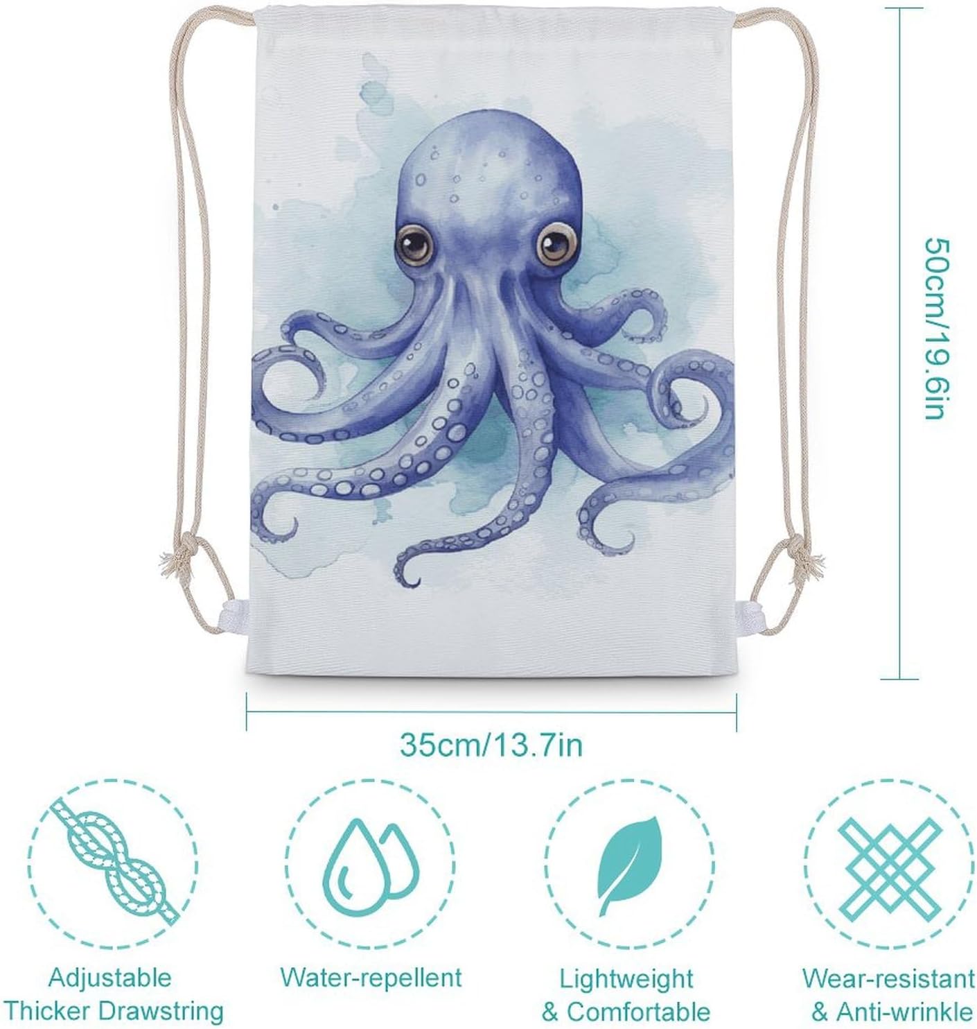 Drawstring Backpack Blue Little Octopus Printed Sport Gym Drawstring Bag Lightweight Cinch Sacks Backpack Drawstring Bags for Yoga Sport Gym Beach Travel Backpacks