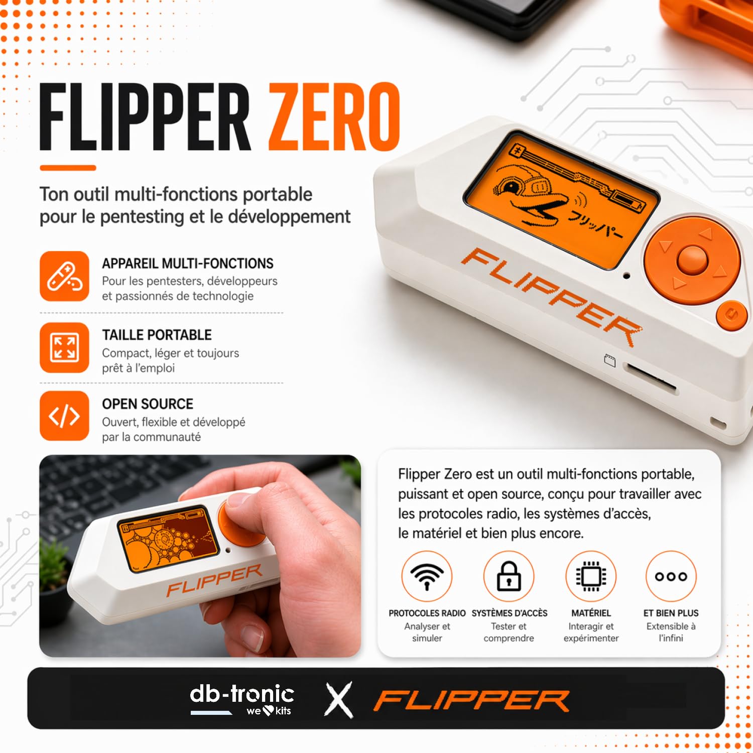 Flipper Zero Starter Kit Complet | Flipper Zero | Carte WiFi | Coque en Silicone | Carte mémoire de 64 Go | Lecteur de Carte USB