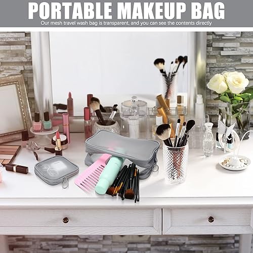 Miniatura 6 de Weewooday 4 bolsas de malla para maquillaje, bolsa de cosméticos de malla, bolsa de aseo de viaje con cremallera, mini bolsa portátil para