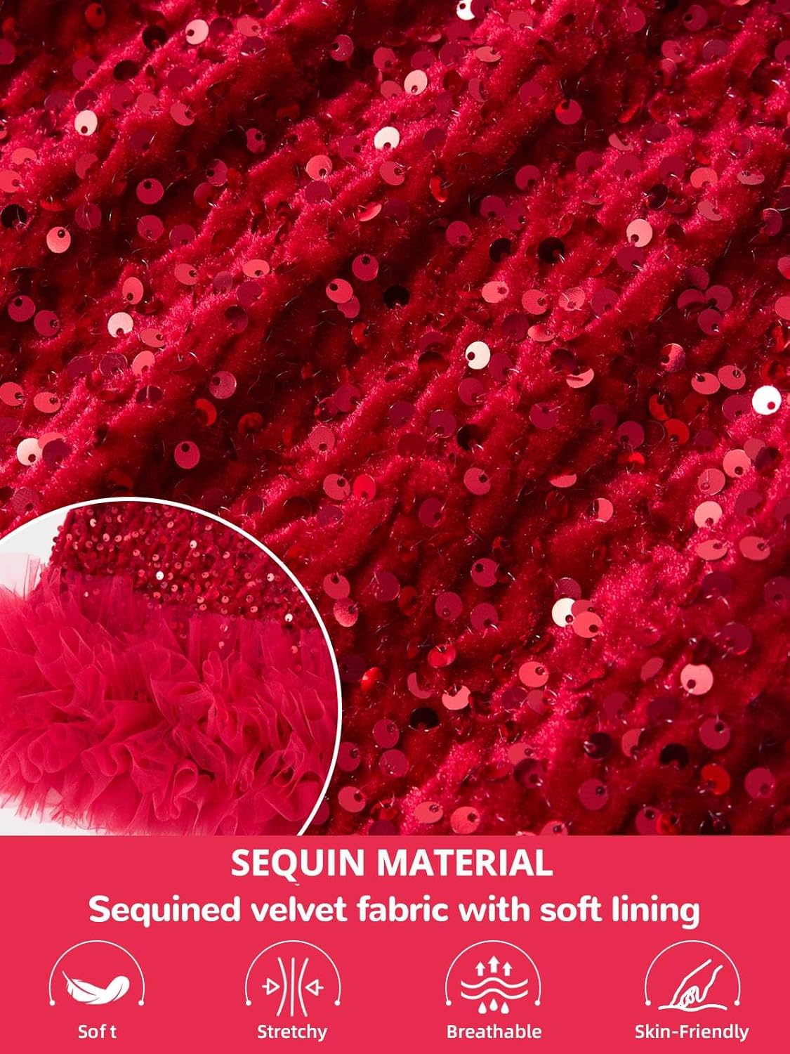 Miipat Toddler Girls Sequin Dress Sparkly Gown Party Dresses Little Kids A-Line Velvet Dress - Image 5