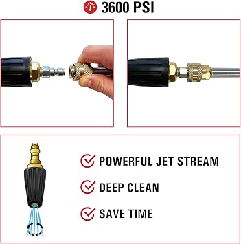Simpson Cleaning 80143 3600 PSI Universal Turbo Pressure Washer Nozzle, 1/4-Inch Quick Connect, Hot- or Cold-Water Use, Black | Powerful Oscillating Jet Cleans Up To 50% Faster, Hot Water Capable Up To 212F, Perfect For Driveways, Decks, Patios, Siding