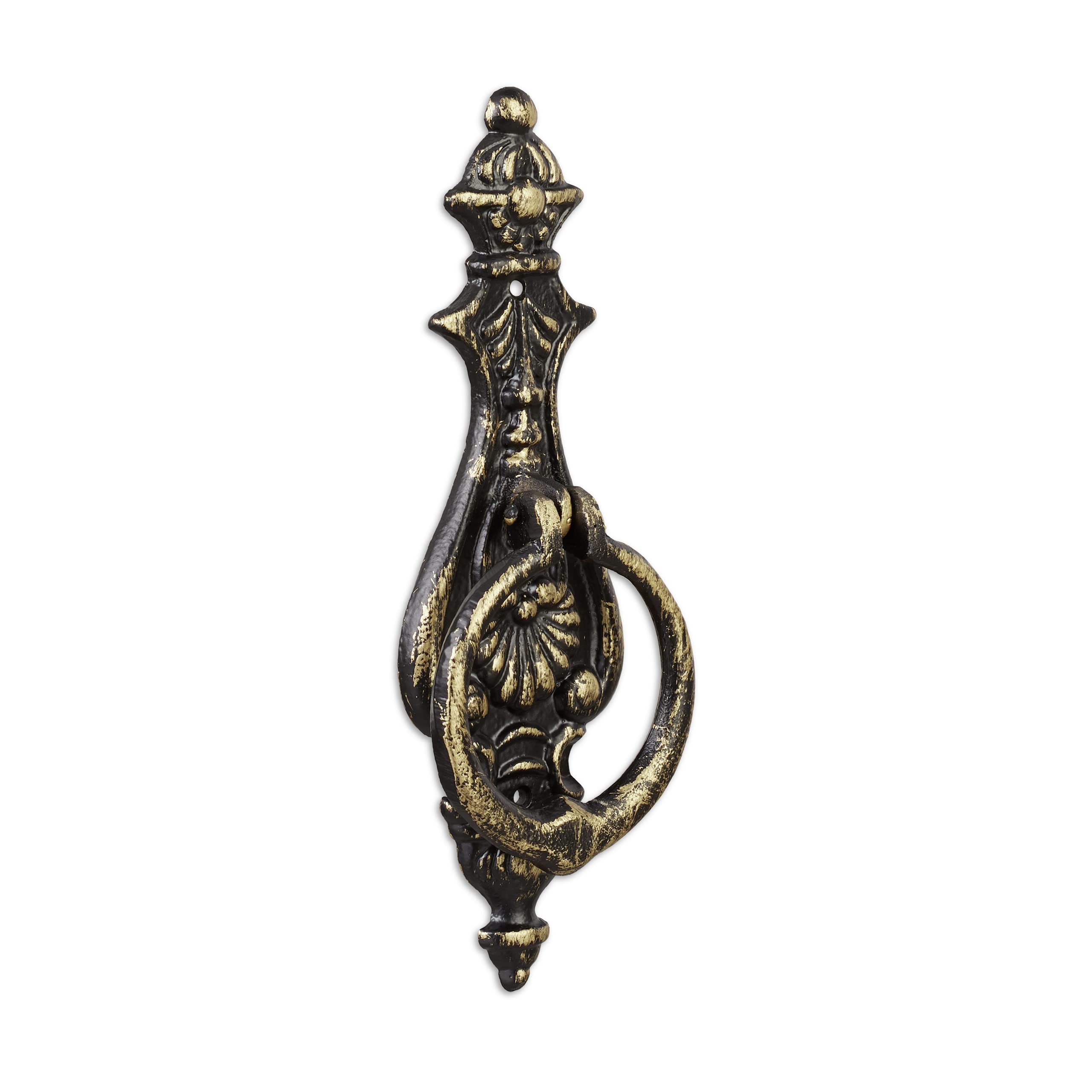 Relaxdays Heurtoir de porte antique, Anneau de frappe pour porte, style rustique, fonte de fer, 24x8,5x3 cm, noir/bronze