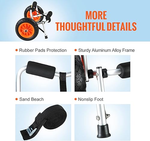 Miniatura 6 de VEVOR Ruedas plegables del kayak del kayak del carro del kayak de aluminio con los neumáticos sólidos de 10"