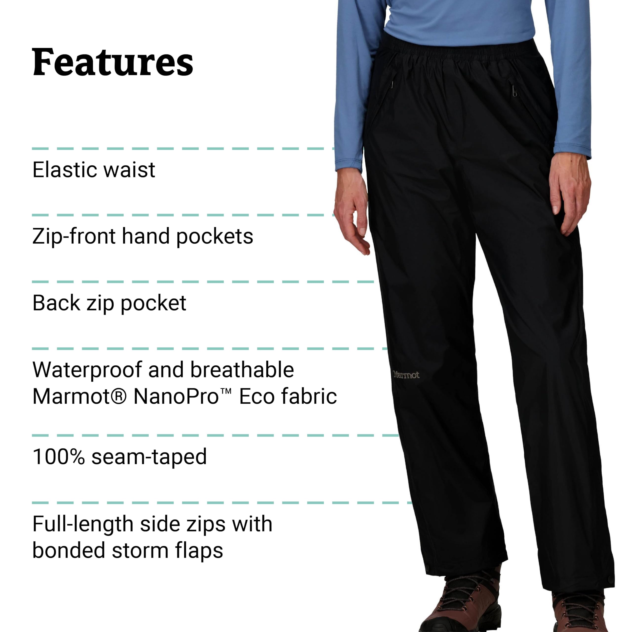 Marmot Precip Eco Full Zip Pant Pantalones para Senderismo para Mujer