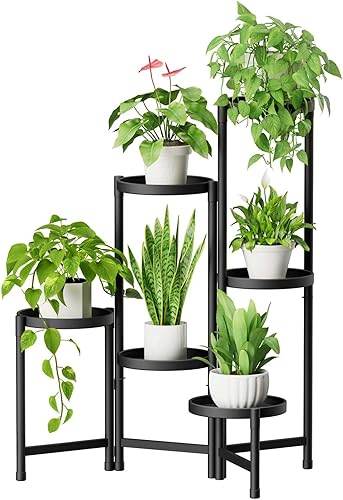 iDavosic.ly Soporte para plantas de 6 niveles para interiores, soporte de esquina de metal escalonado para plantas al aire libre para múltiples