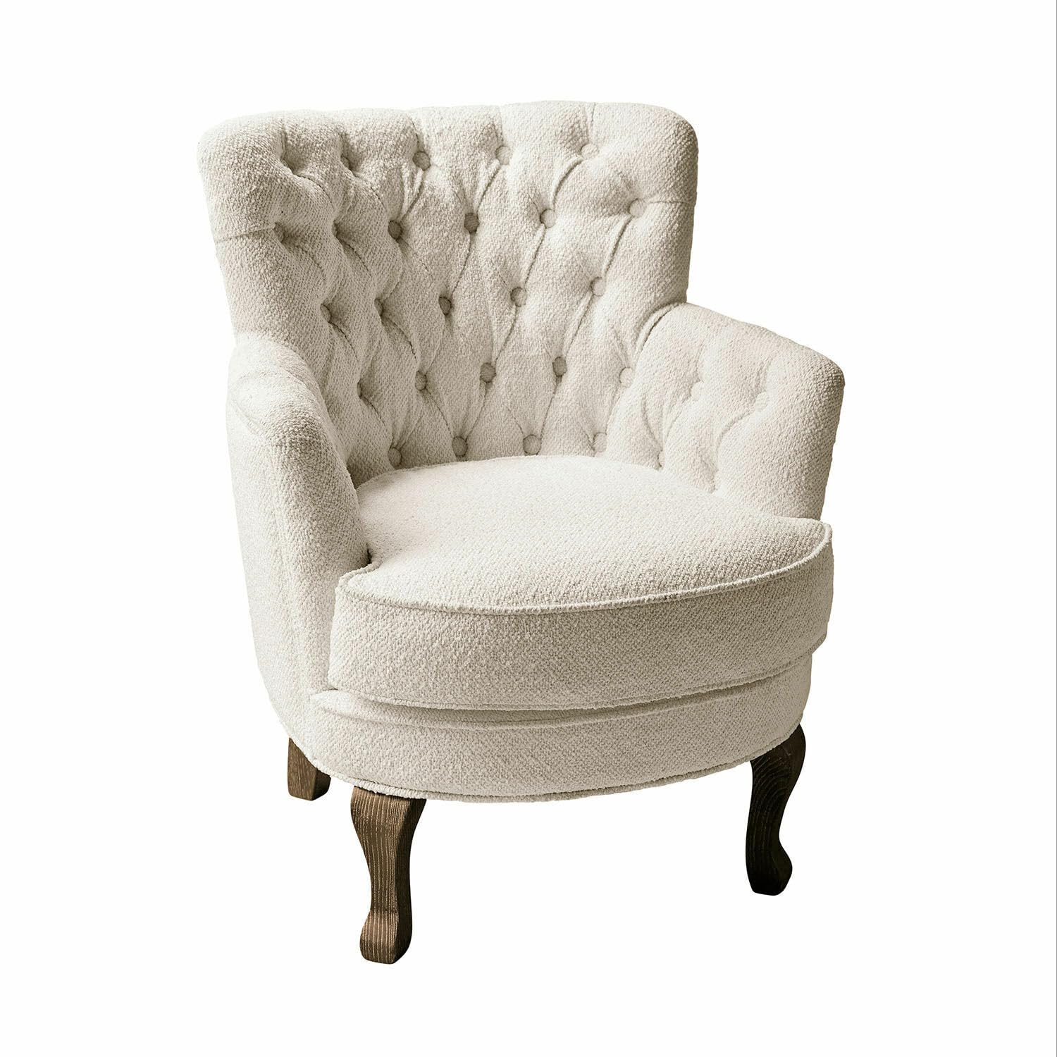 Loberon Sessel Calgary, Chesterfield-Steppung, Edles Design mit Nostalgischer Note, Handgedrechselte Füße, Sitzmöbel, Eschenholz, Polyester, Creme