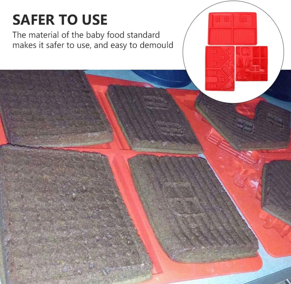 jojofuny 3pcs Silicone Christmas Baking Mold 3D House Christmas Tree Snowman Gingerbread Man Cake Mold for Mousse Cake Muffin Baking Chocolate Red