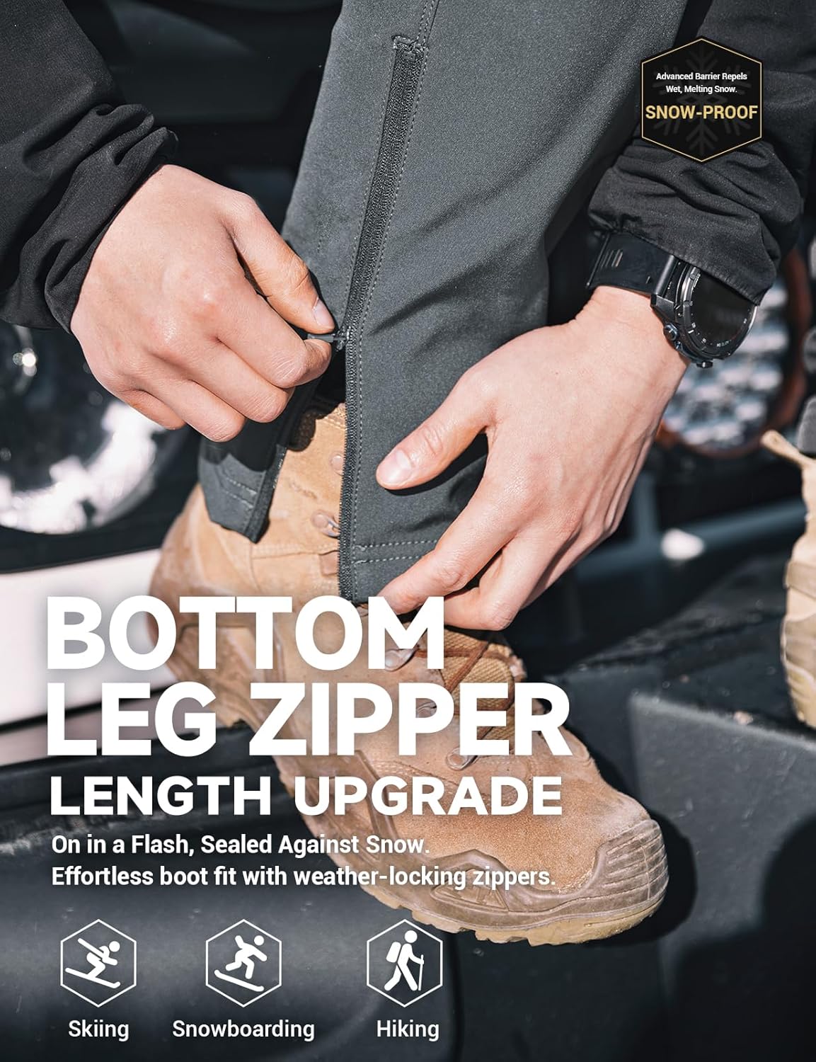 Moosehill Mens-Snow-Ski-Pants-Fleece-Lined-Pants Waterproof Winter Softshell Insulated Zipper Bottom Leg for Hiking Outdoor - Image 4