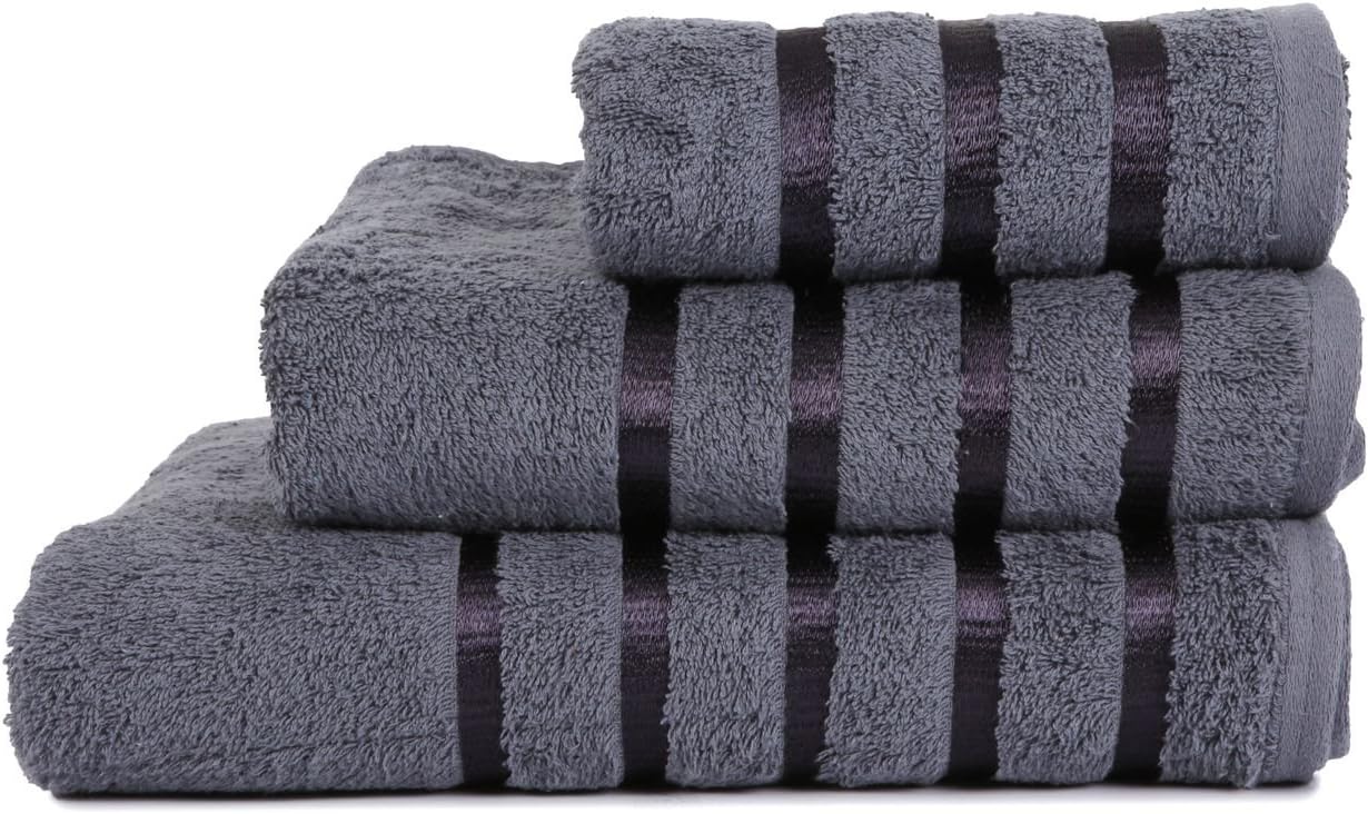 100% Pure Cotton Luxury Savoy Stripe Silver Grey Bath Towel - 550gsm, 70x125cms