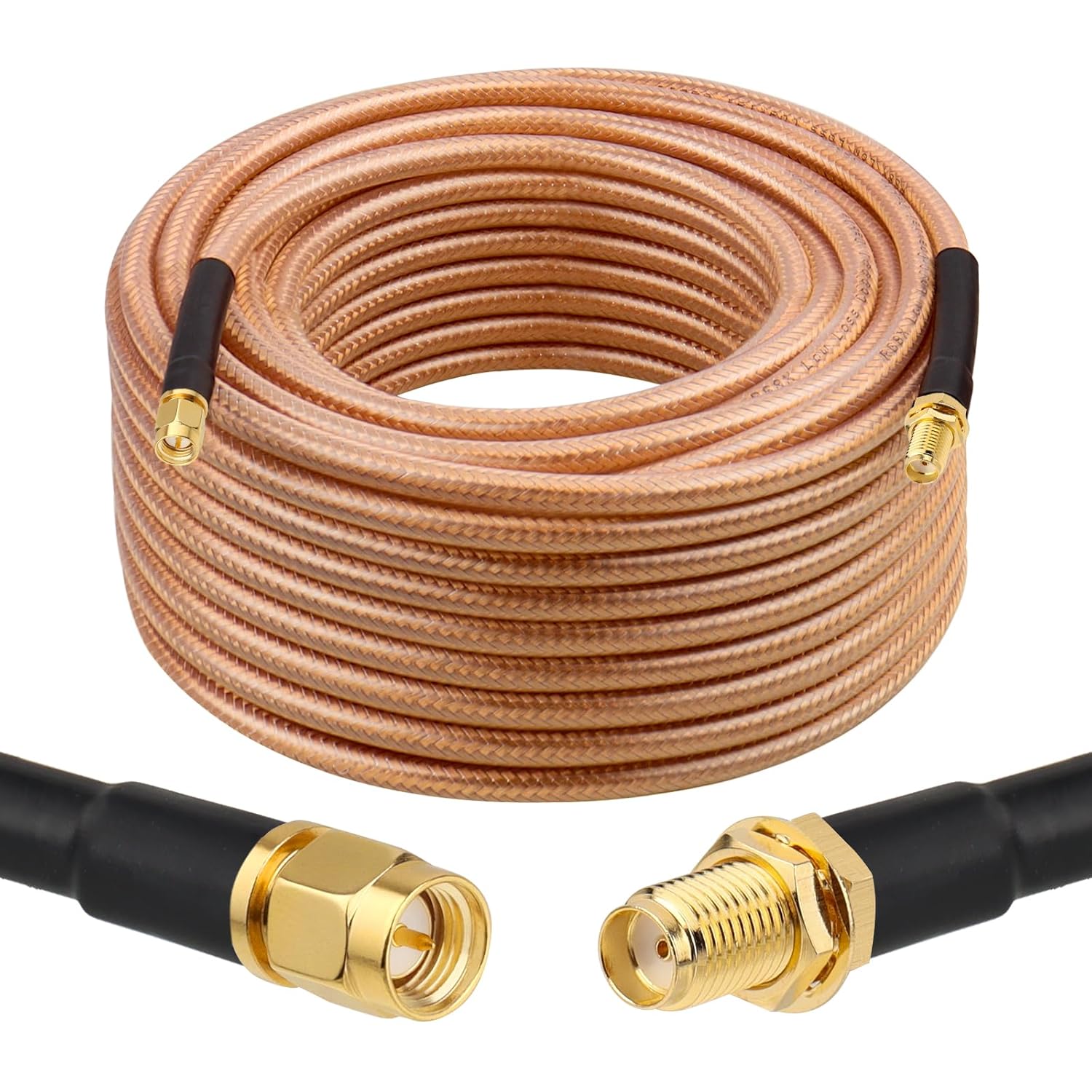 XRDS -RF RG8X SMA Extension Cable, Low Loss SMA Male to SMA Female Coaxial Cable (50 Ohm), High-Density Braided Copper Shielding for WiFi Antenna, 4G 5G LTE Router, Helium Miner, Ham Radio 50FT