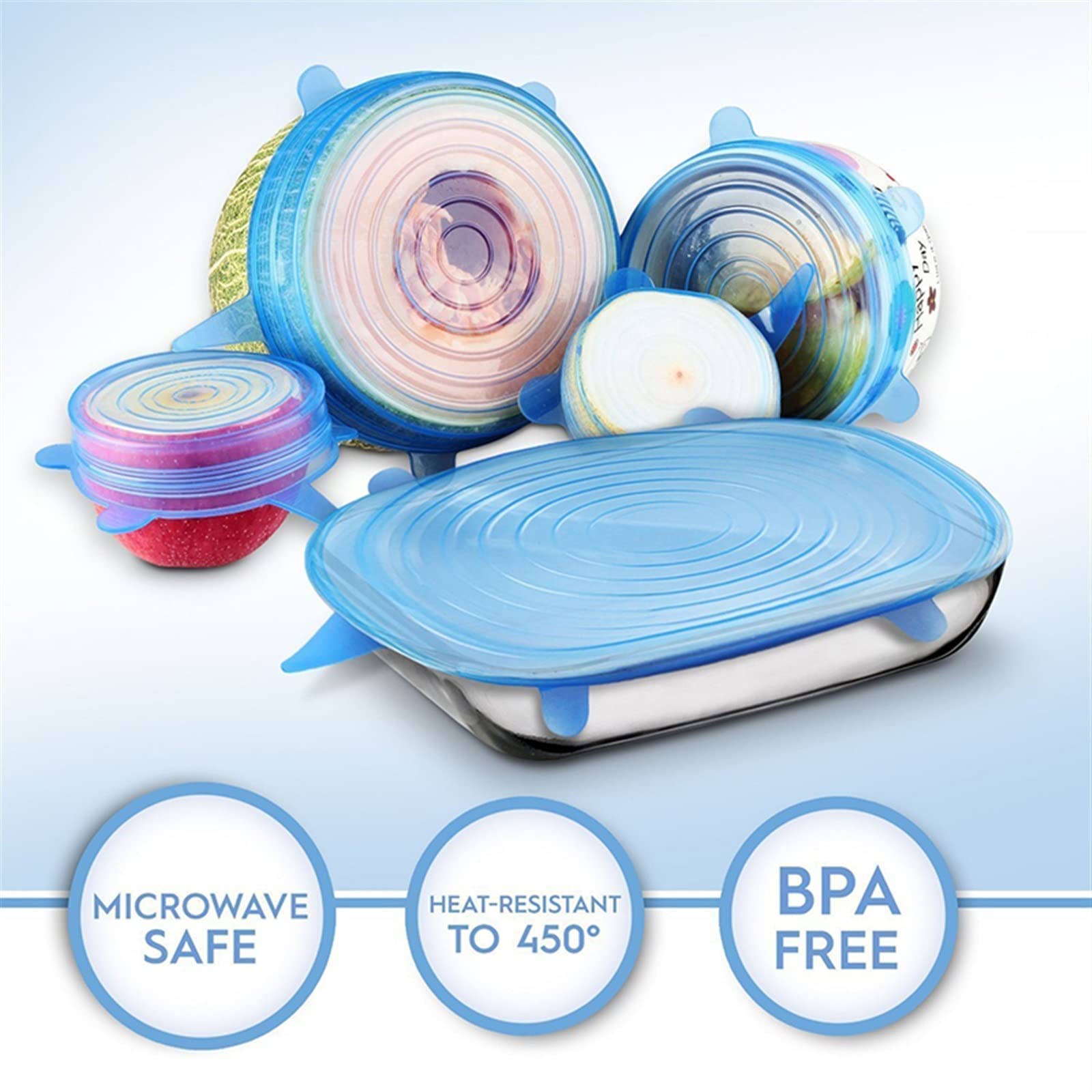 6 pezzi coperchi elastici in silicone riutilizzabili coperchio for pentole universale avvolgere coperchio for pentole coperchio in silicone padella accessori for la cucina coperchio for ciotola cibo(B