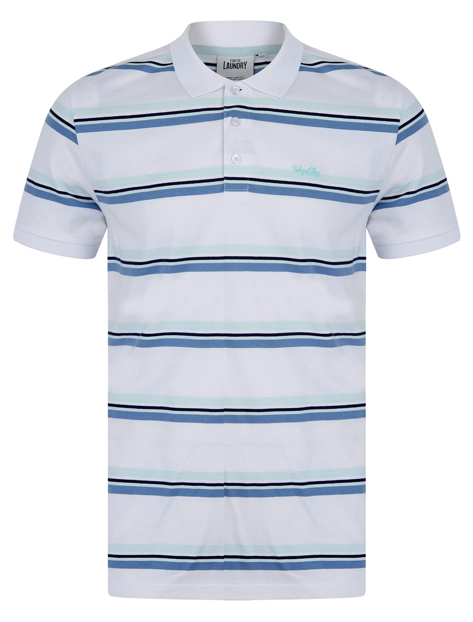 Tokyo Laundry Men's Haydin - White 'Haydin' Yarn Dyed Striped Cotton Pique Polo Shirt