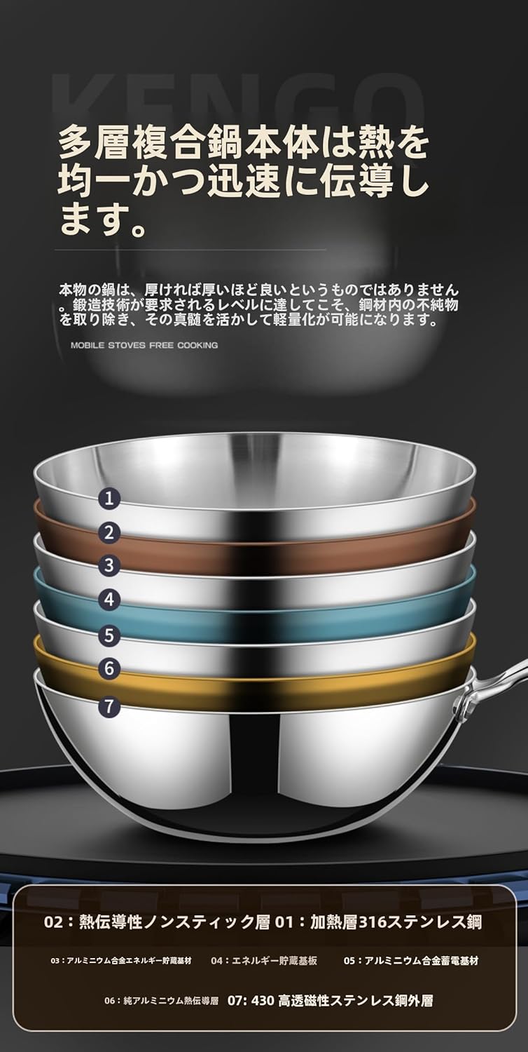 中華風 316ステンレススチール 多層構造 深型 お手入れ簡単 ガス火対応