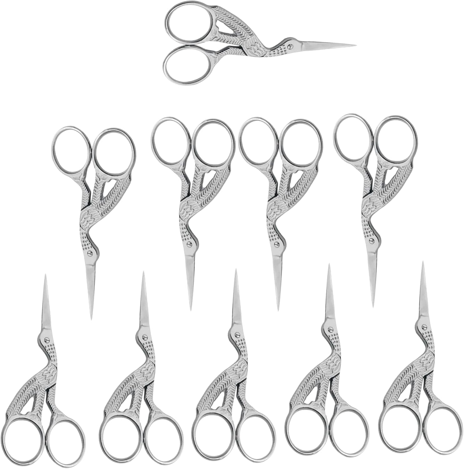 10 Stainless Steel Professional Embroidery Scissors - Sharp Stork Shears for Sewing, Crafting, Needlework, DIY - Multipurpose Dressmaker Eyebrow Trim Small 3.6" Crane Scissors