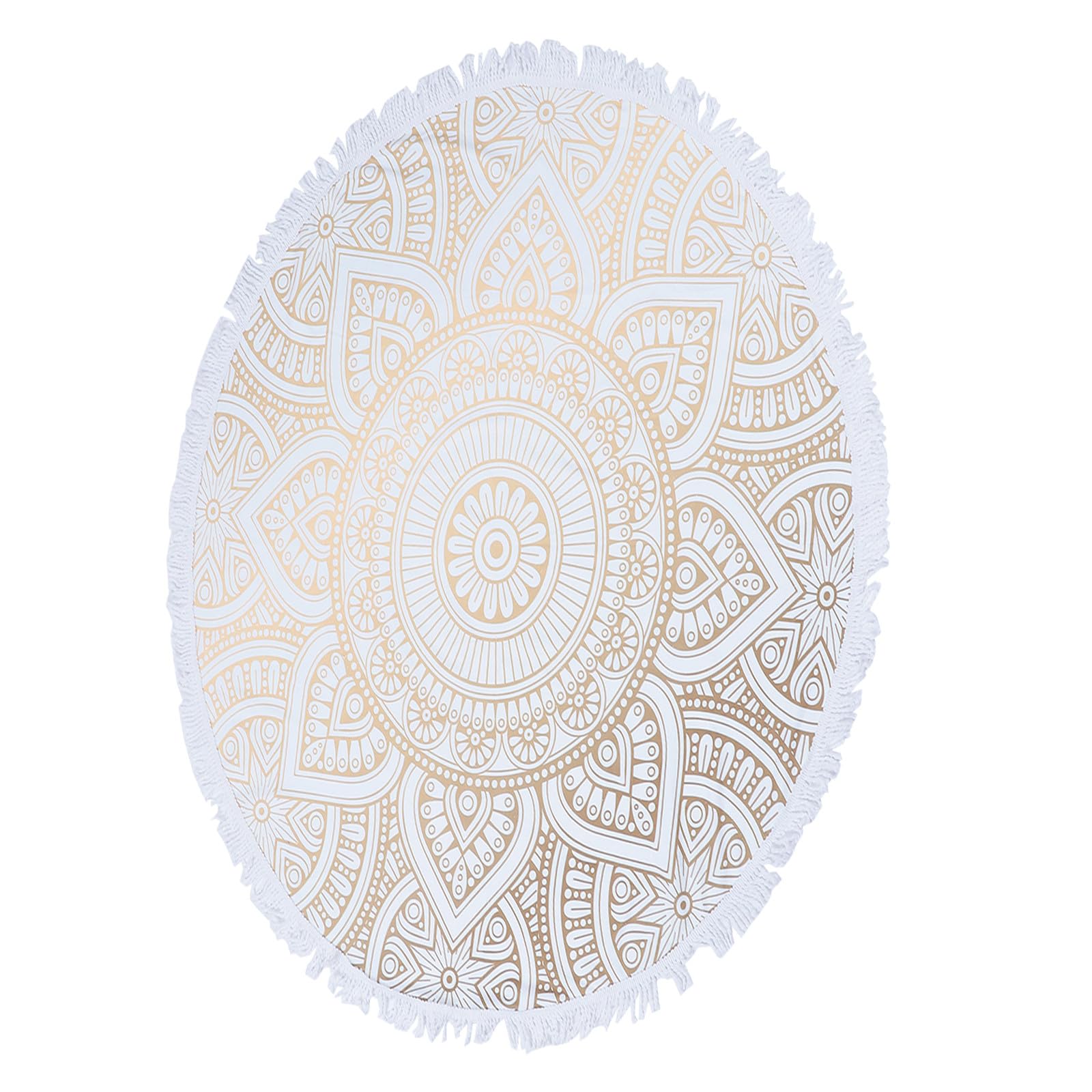 VICASKY Telo Mare Mandala Rotondo in Microfibra Bianco Frange, Coperta da Spiaggia e Picnic Morbida per Festa Estiva, come Coperta e Decorazione Home Decor