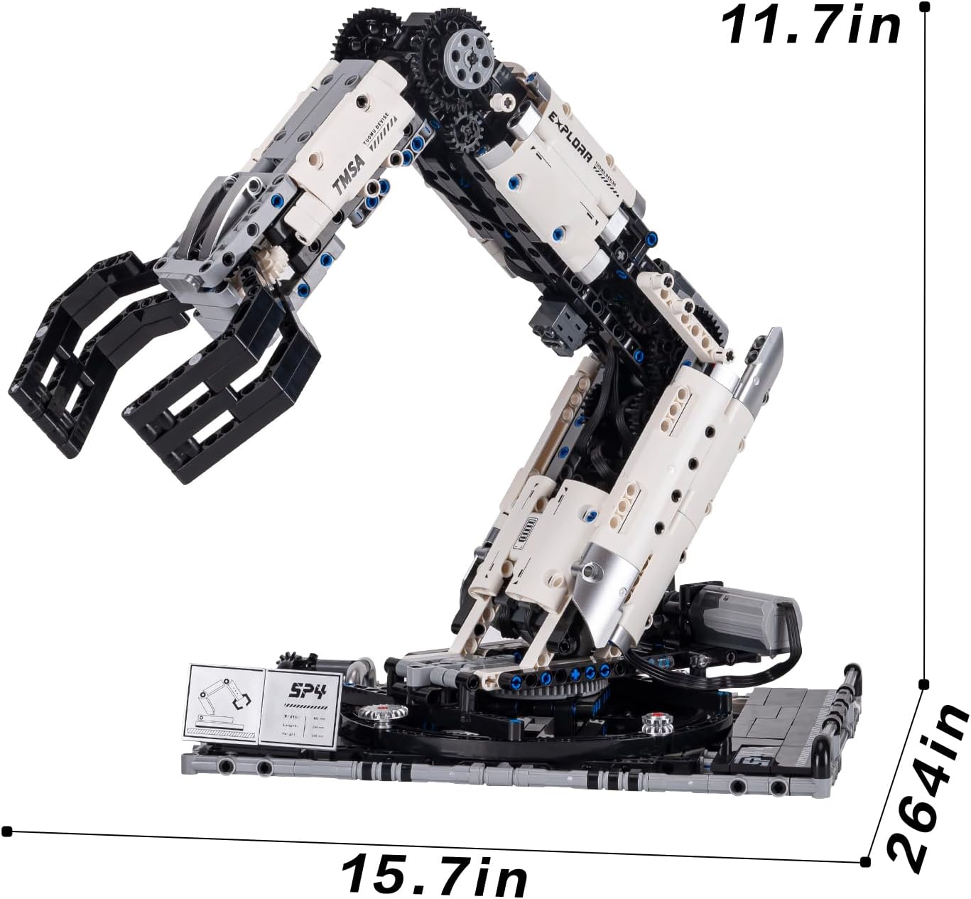 Dimensions of the UNCLE BRICK T2007 Mechanical Arm: 15.7 inches long, 10.4 inches wide, 11.7 inches high.