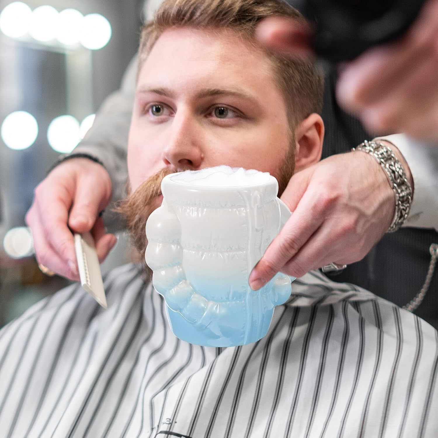 Ciieeo Ceramic Shaving Soap Bowl Blue Men Shave Cup Reusable Shaving Mug Fast Lathering