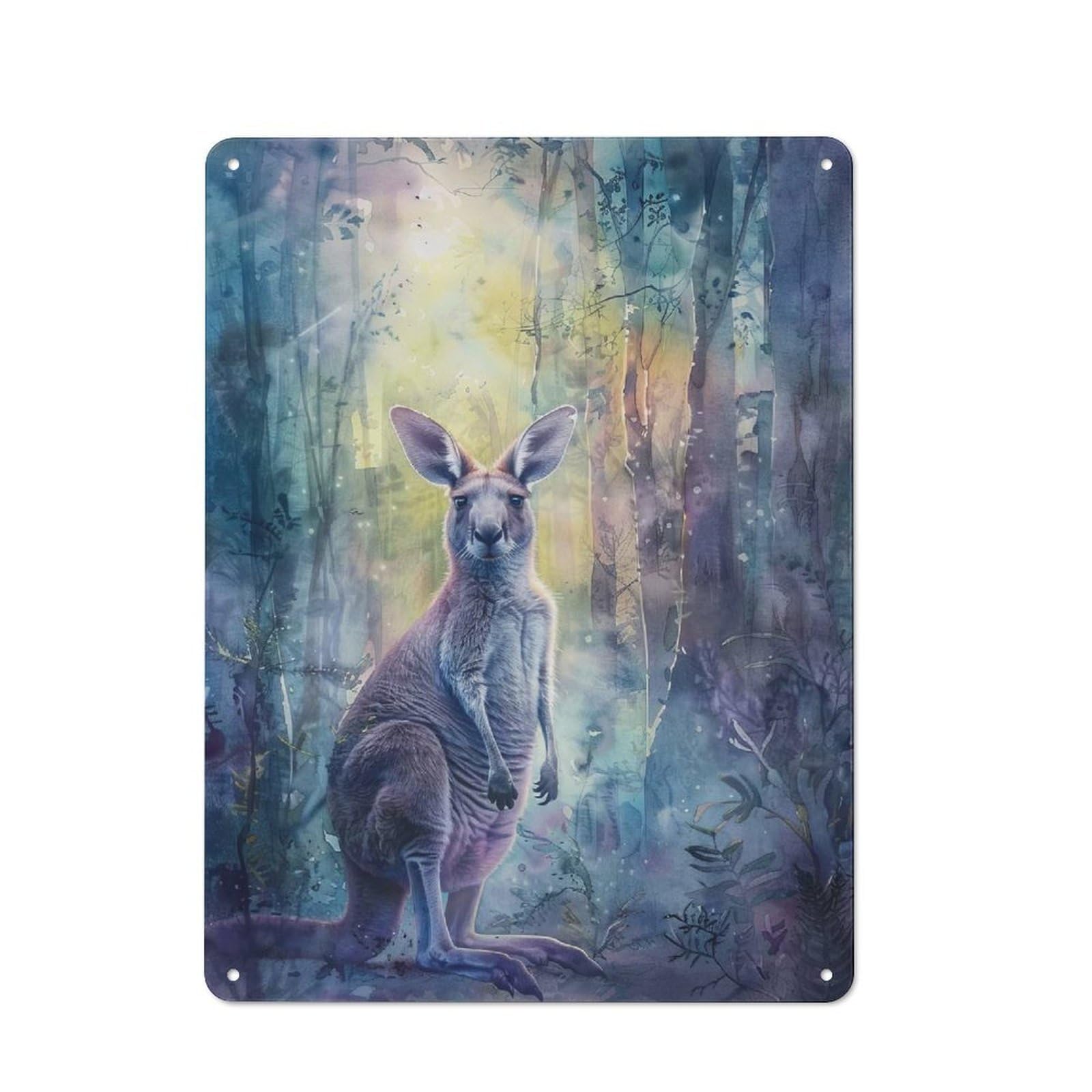 Junmoney Style-17 Retro-Style Metal Sign 40X30cm Featuring Kangaroo In A Dreamy Forest For Garage Wall, For Vintage Wall Decor Fans, For Metal Sign Collectors