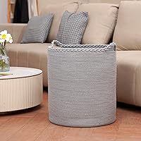 Vista 7 de Cesta de lavandería tejida de gran tamaño de 90 litros, cesta de lavandería alta de algodón para mantas, ropa, almohadas, juguetes, zapatos, cubo