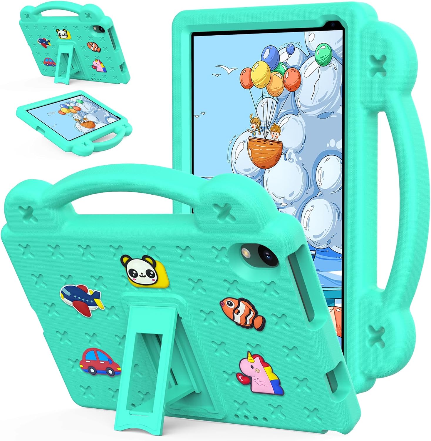 Kids Case for Urao C107/Jeazans OC101/C107 Android 14 Tablet 10.1 Inch 2024, DIY Cartoon EVA Foam Protective Handle Stand Cover for Urao 10.1 Inch Tablet - Mint