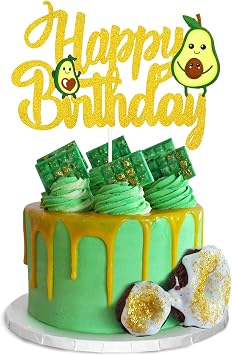 Avocado Happy Birthday Cake Topper - Summer Fiesta Party Glitter Fruit Avocado Cake Supplies - Happy Avocado Holy Guacamole Party - Girls Birthday Party Decoration
